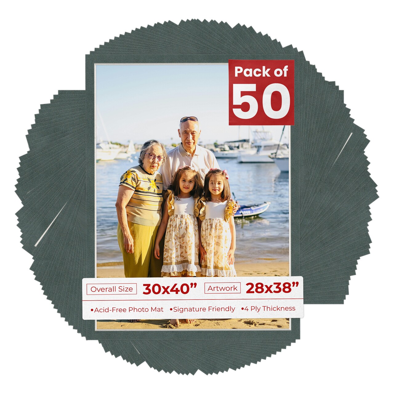Dark Grey Suede Mat Board for 30x40 Frames - Fits 28x38 Photos